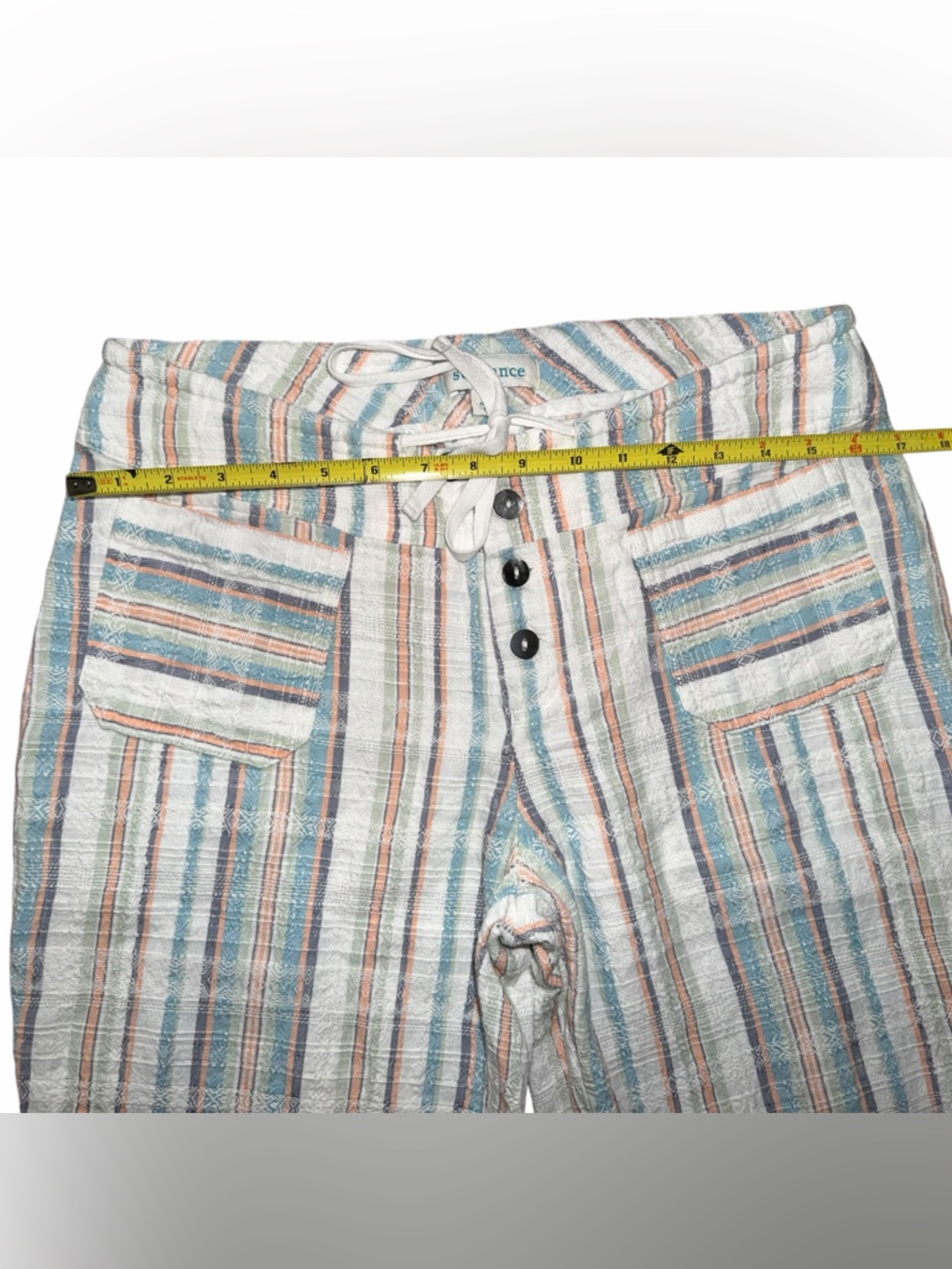Sundance Gigi Textured Cotton Boho Pants Coastal Resort Stripe Women M - Picture 3 of 8